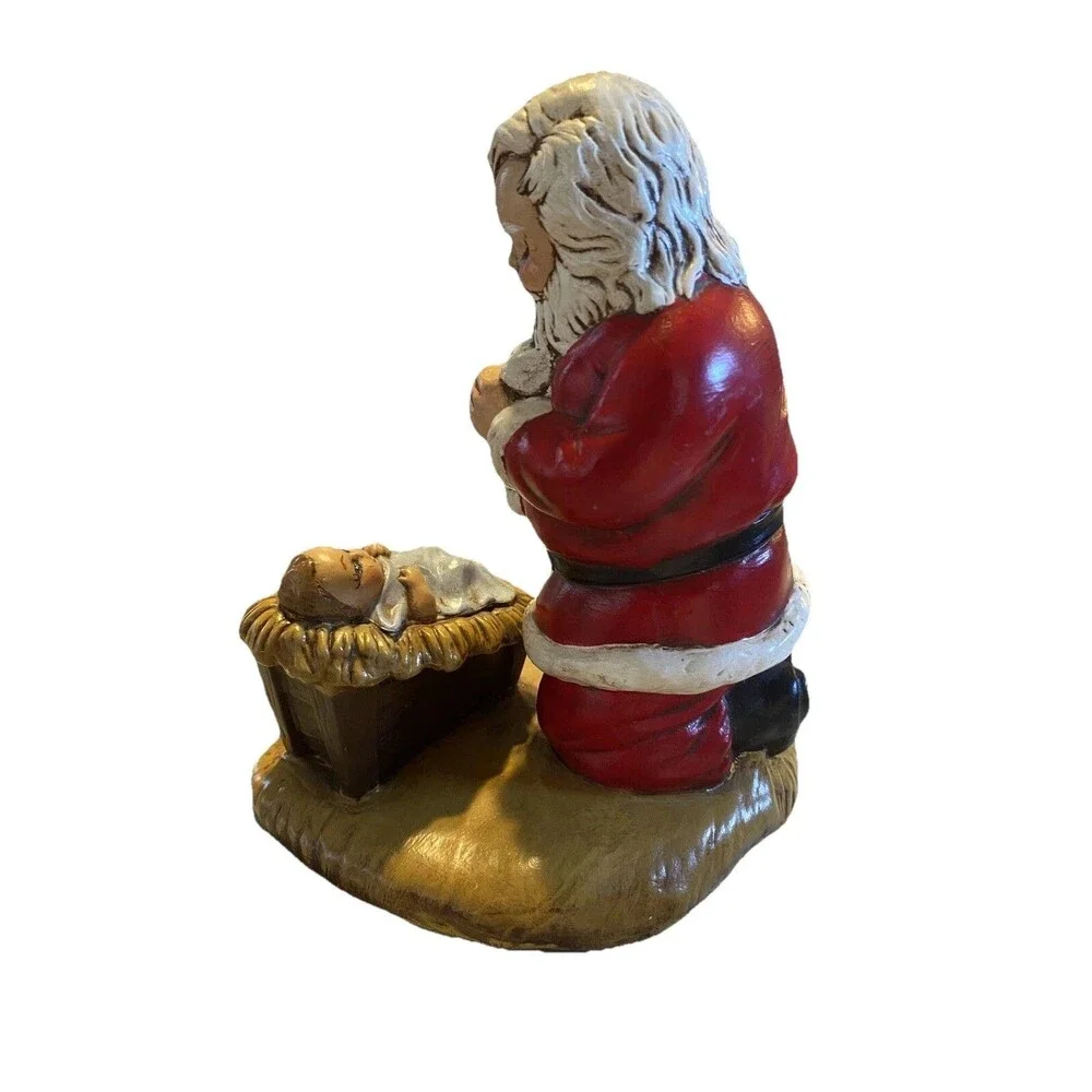 VTG 1984 Provincial Ceramic Mold Santa Claus Kneeling Over Baby Jesus Figurine
